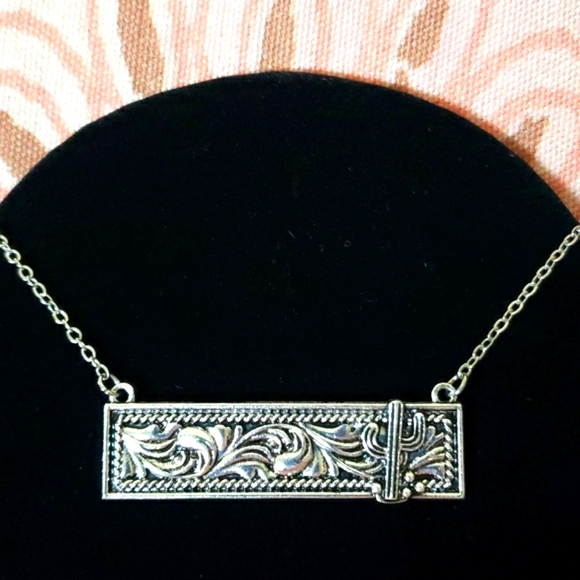 Tooled Leather Necklace Cactus Nopal Cowgirl Vaquera Western Country Boho Trendy - Picture 3 of 14